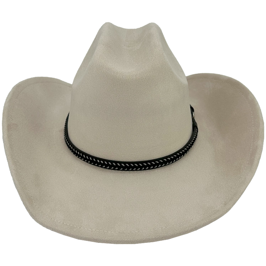 Cream Felt Cowboy HATs with Embroidered Leather Band