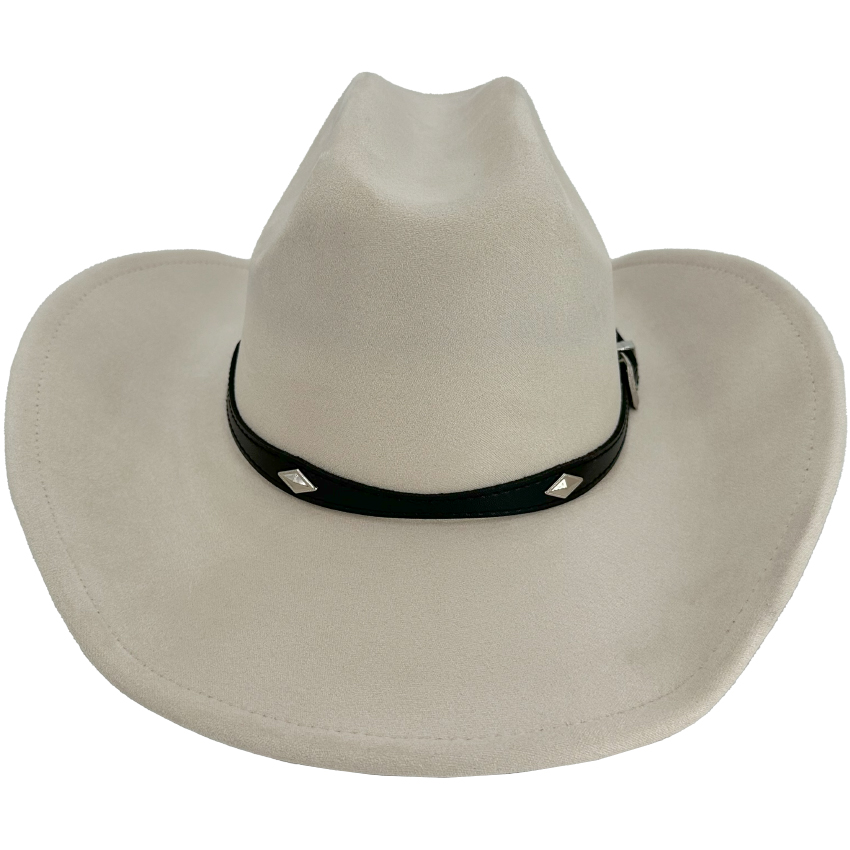 Cream Felt Cowboy HATs with Diamond on Plain Leather Band