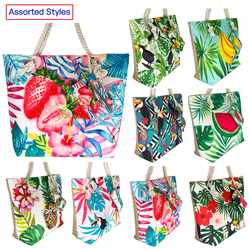 Canvas Tote Beach Bags with Jungle Designs and Coin PURSE - Assorted Styles