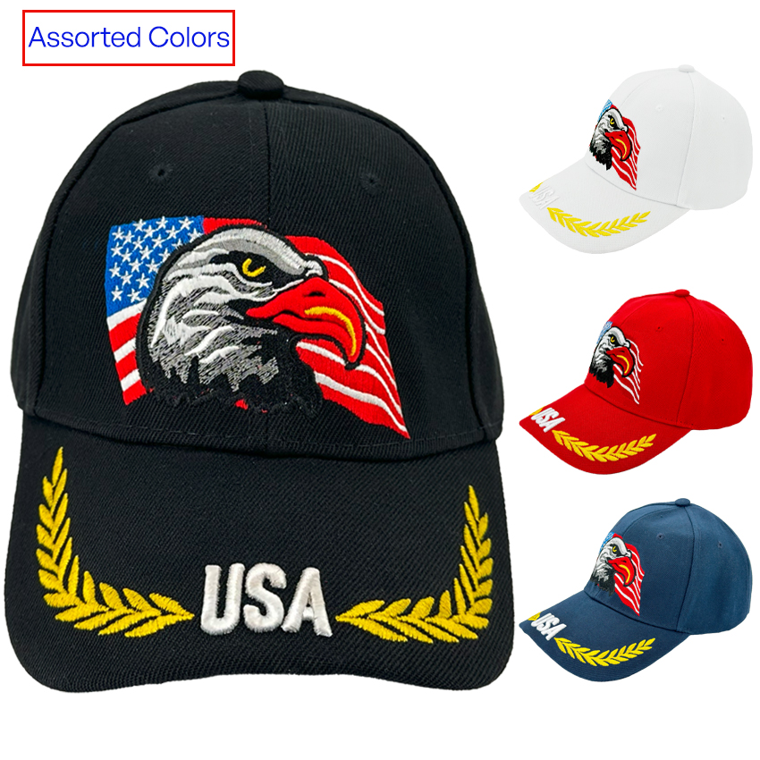 Proud Eagle and USA FLAG Embroidered Caps with Assorted Colors