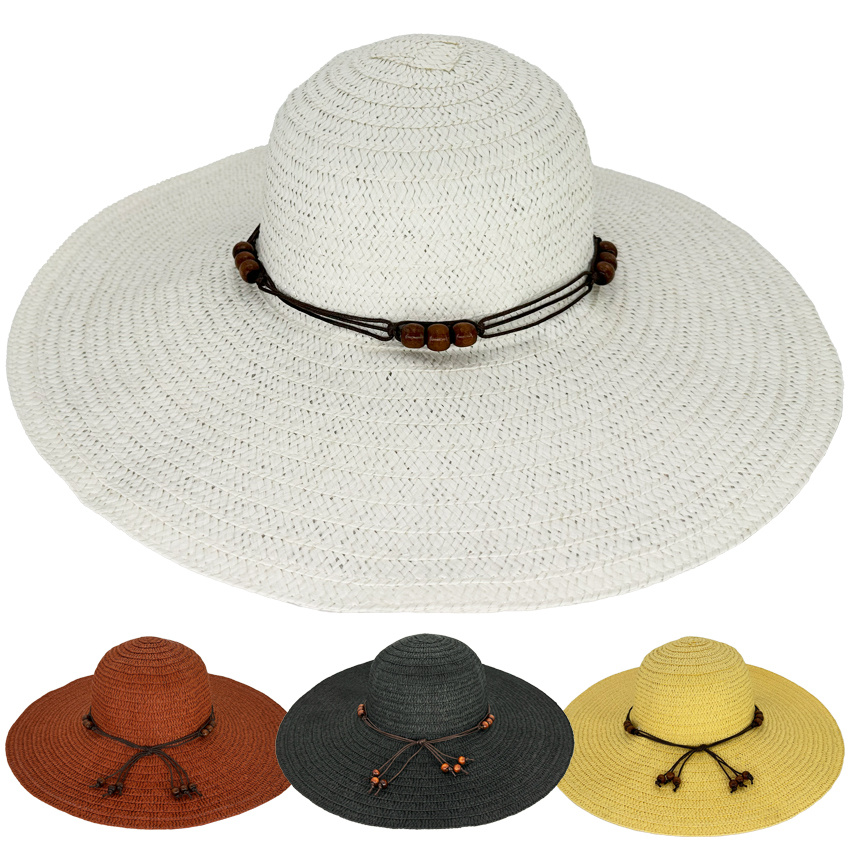 Women's Floppy Straw Summer HATS with Beaded Band