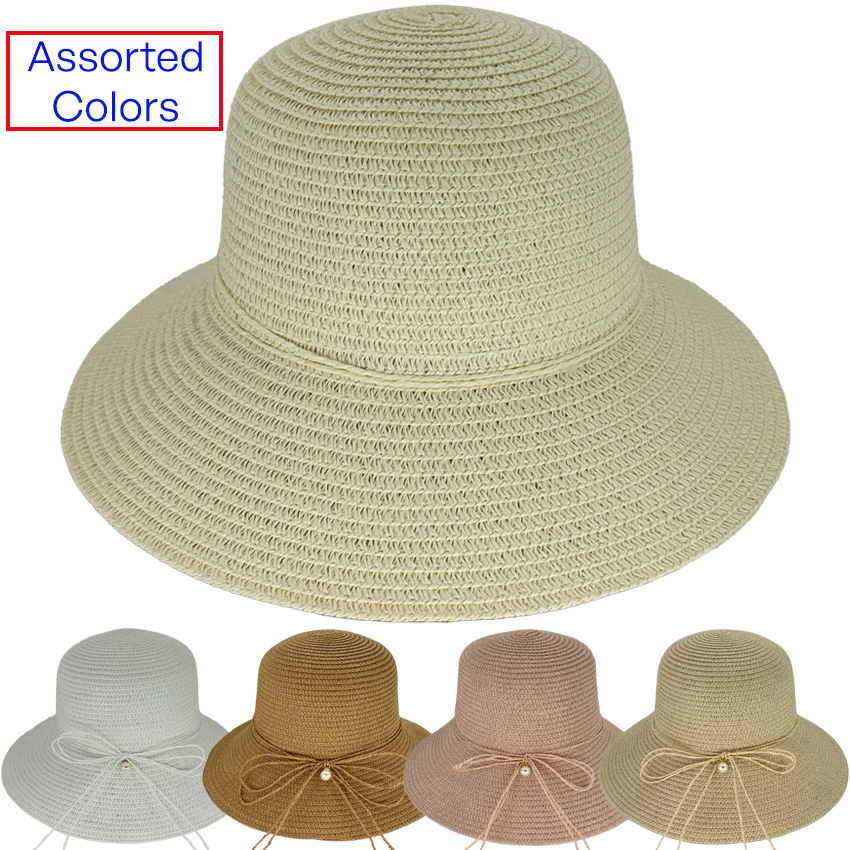 Women's Sun Bucket HATs for Outdoor and Beach - Pearl with Straw Band