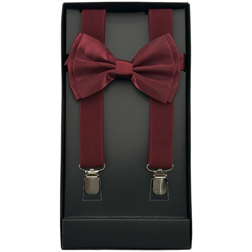 Burgundy AB SUSPENDERS and Bowtie Set