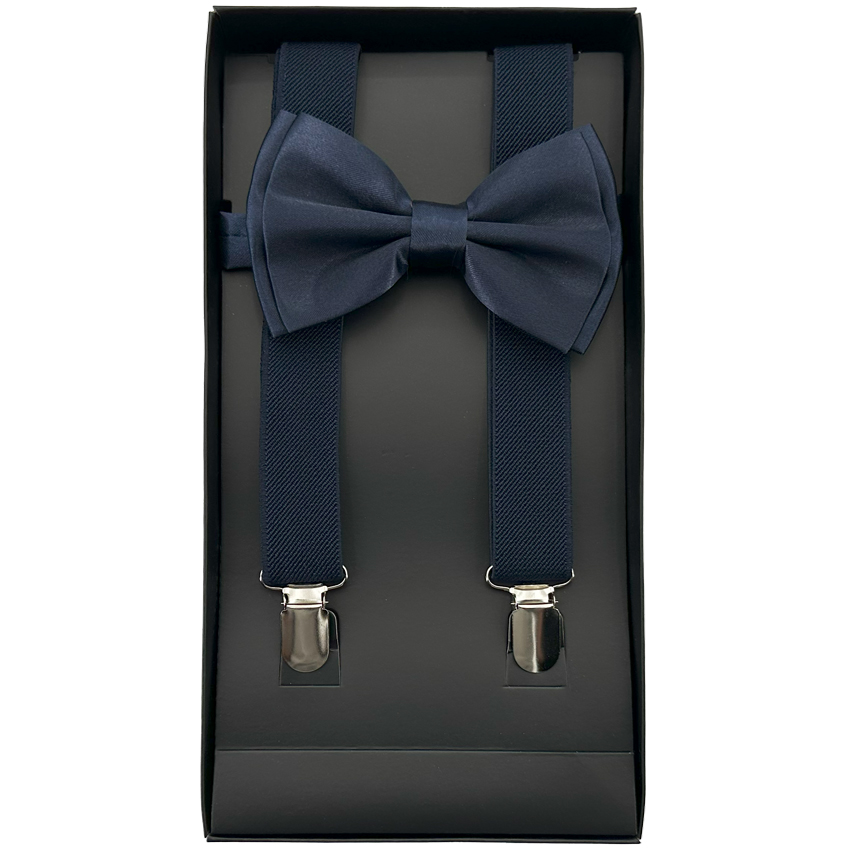 Navy Blue AB SUSPENDERS and Bowtie Set