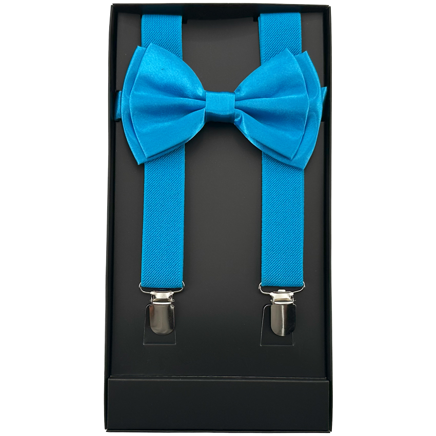 Turquoise Blue AB SUSPENDERS and Bowtie Set