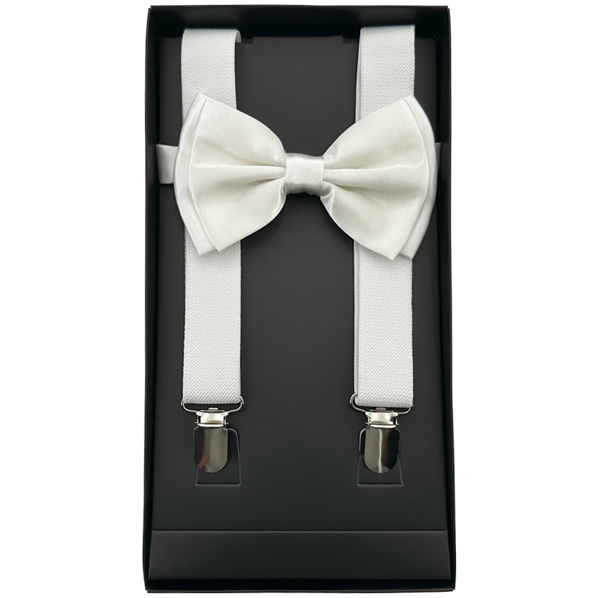 White AB SUSPENDERS and Bowtie Set