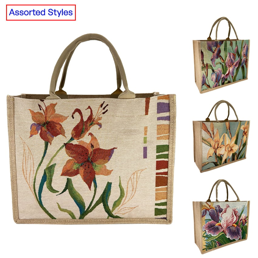 Tote BAGs with Flower Designs - Reusable Jute BAGs