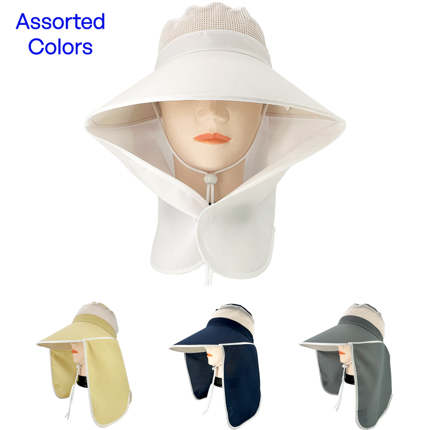 Sun VISOR Hats with Neck Flap - Velcro Flap and Breathable Crown