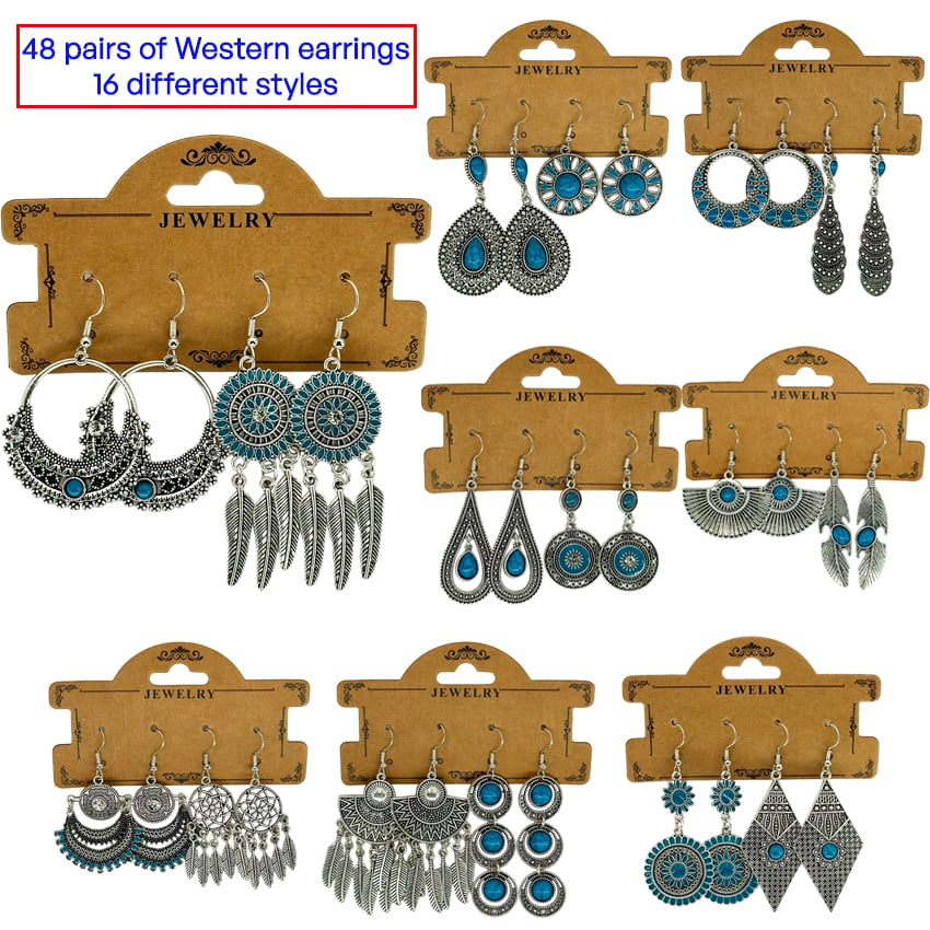 Vintage Silver Native American Western Turquoise EARRINGS - 48 Pairs in 1 Set