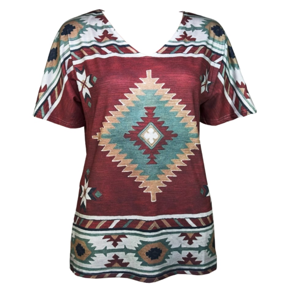 Women's Western Graphic Tees - Native American Designs V Neck SHORT Sleeve