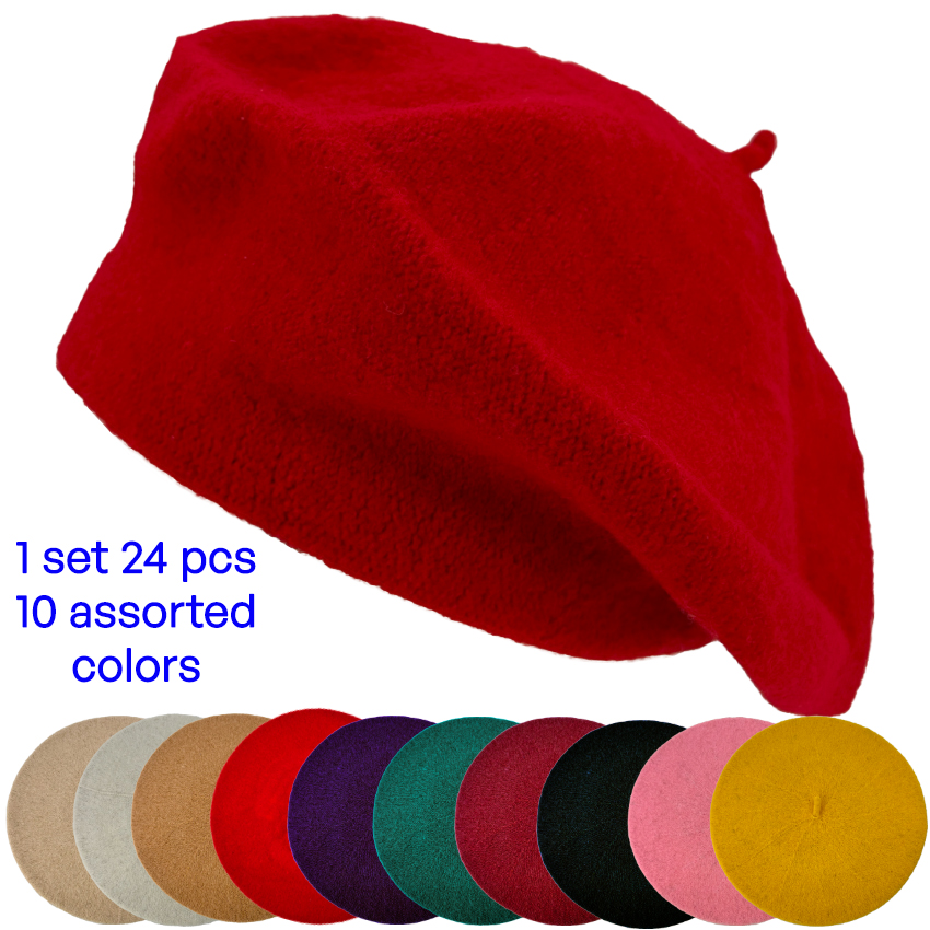 Women's Beret Hat Set - Assorted Colors | 24 PCS