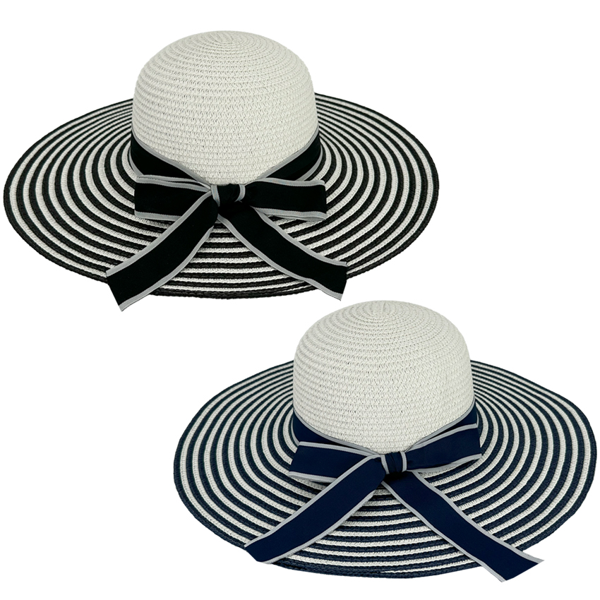 Women's Summer HATS with Blue and Black Stripe Brim