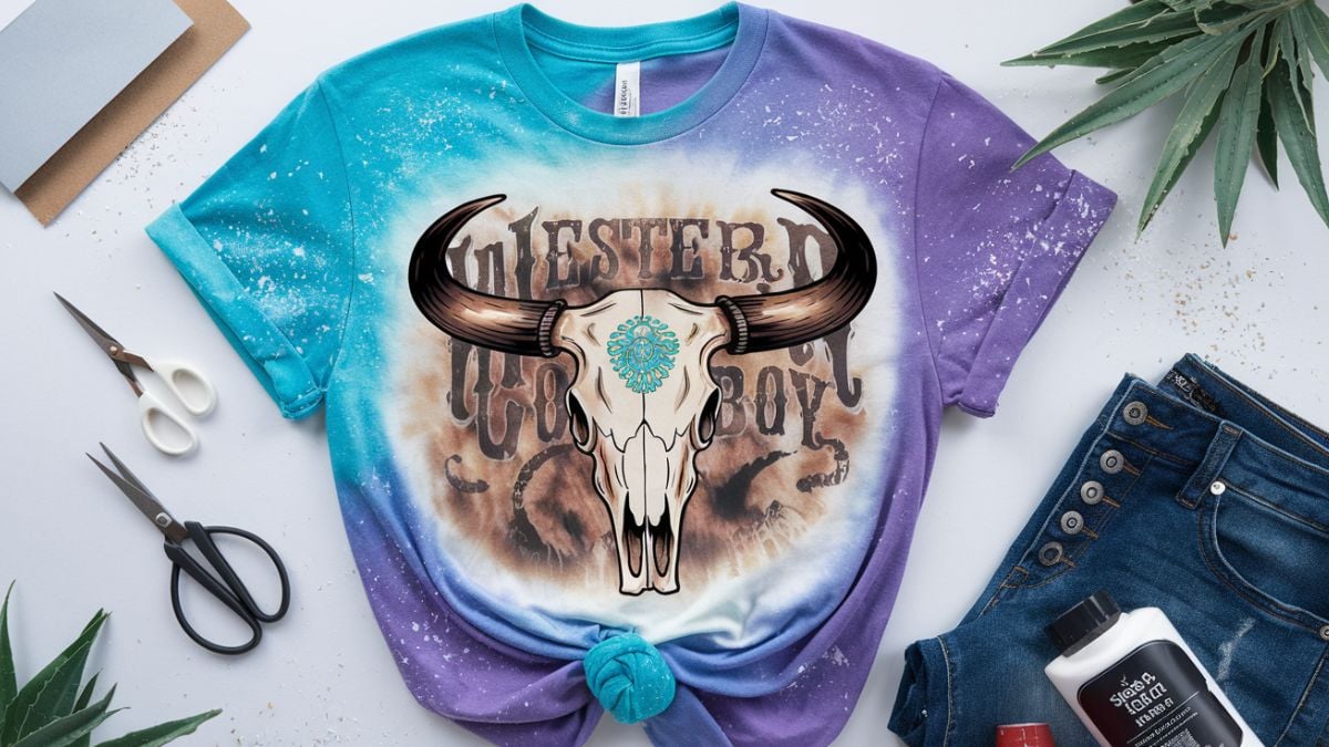 a colorful western t-shirt with bull design and DIY kit