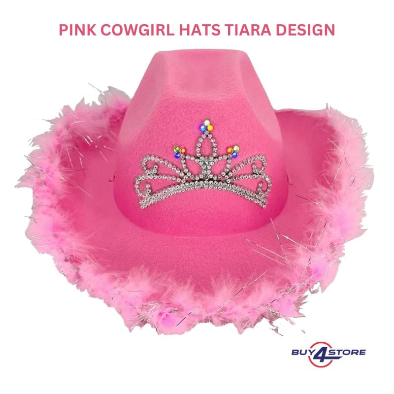 light up tiara design pink cowboy hats for children