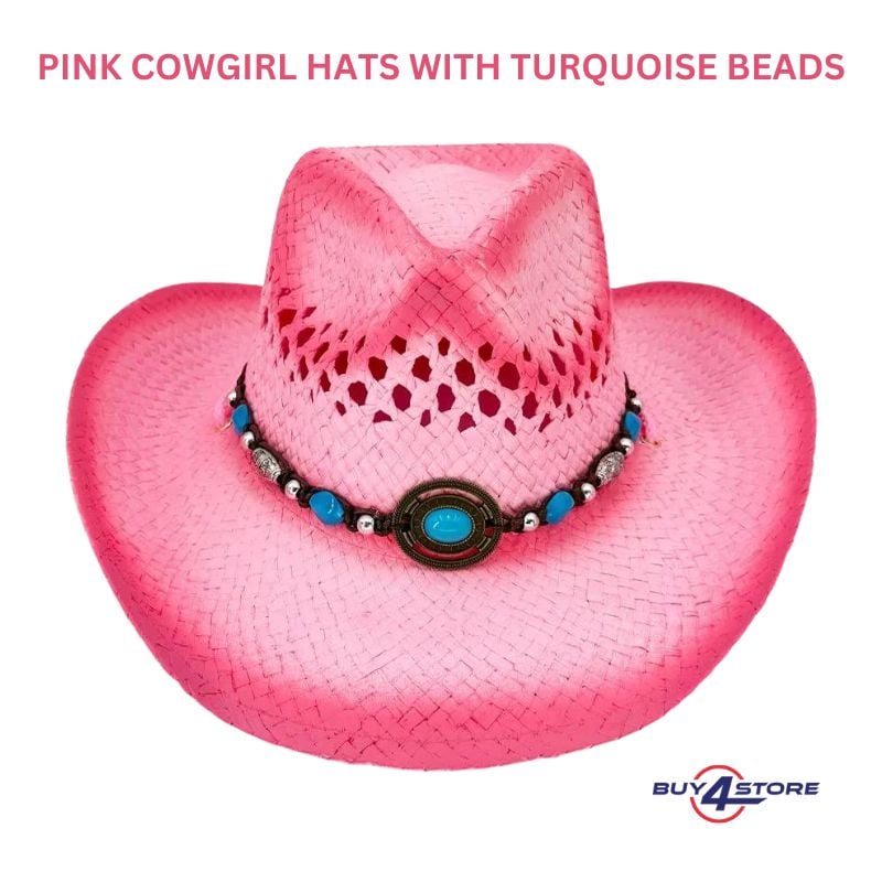 pink cowgirl hat with turquoise beads