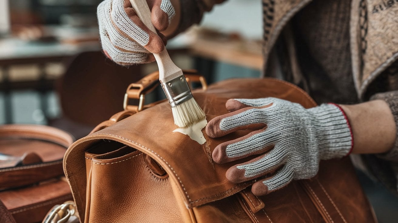 a person applying a leather repair kit