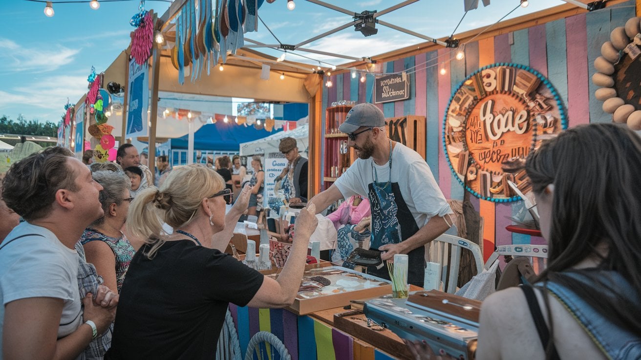 A vendor in a festival performing to attract customer