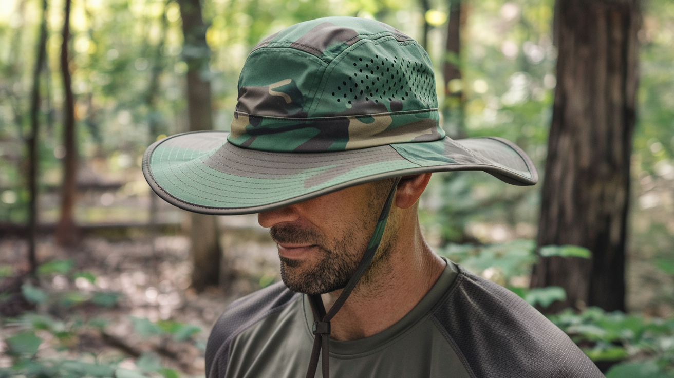 a man wearing a camouflage boonie hat