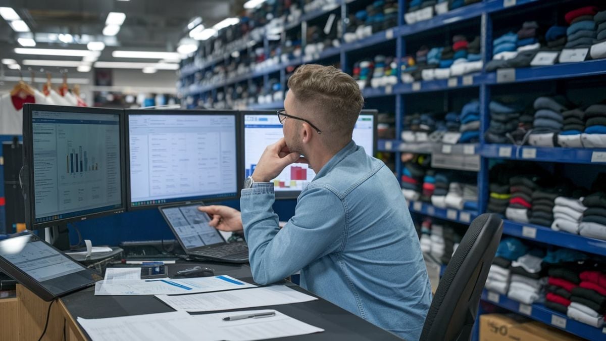 a man analyzing the business growth of clothing market