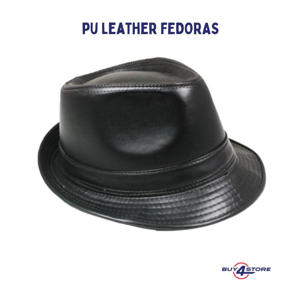 black leather fedora hats