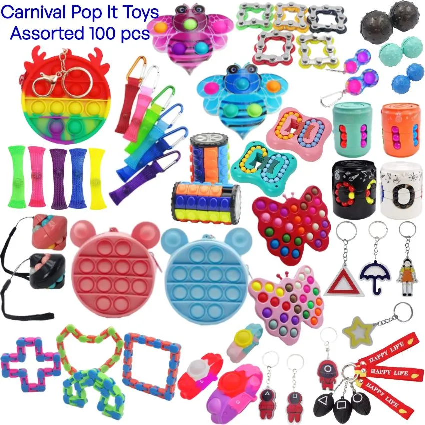 100 pcs carnival prize toys pop it toys and puzzles in bundle