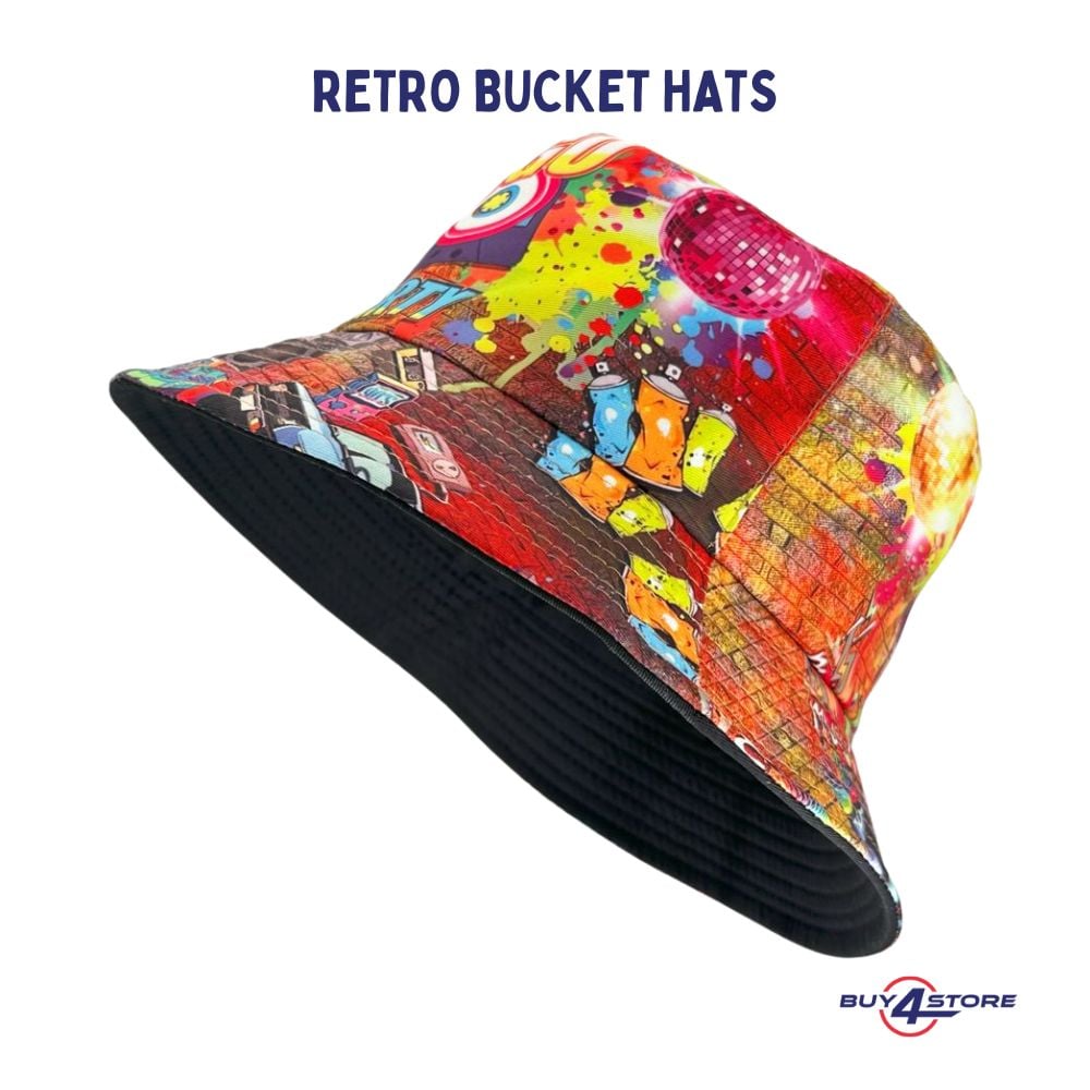 colorful retro bucket hats