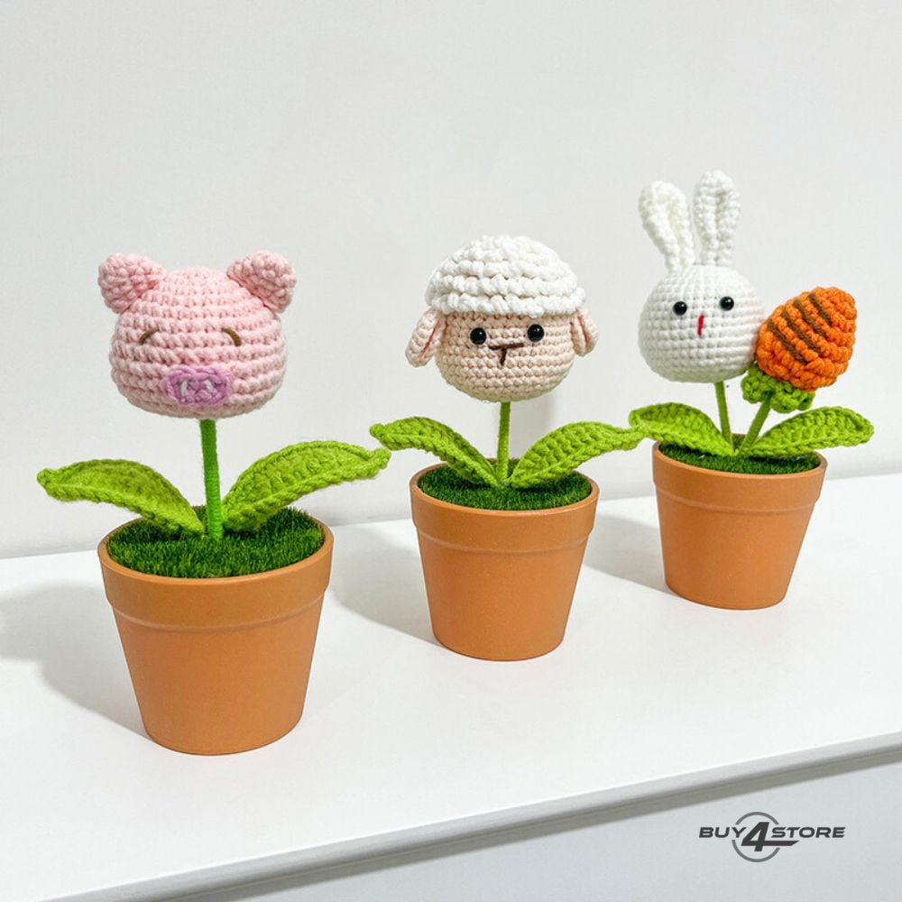 crochet cute animal flowers in a pot