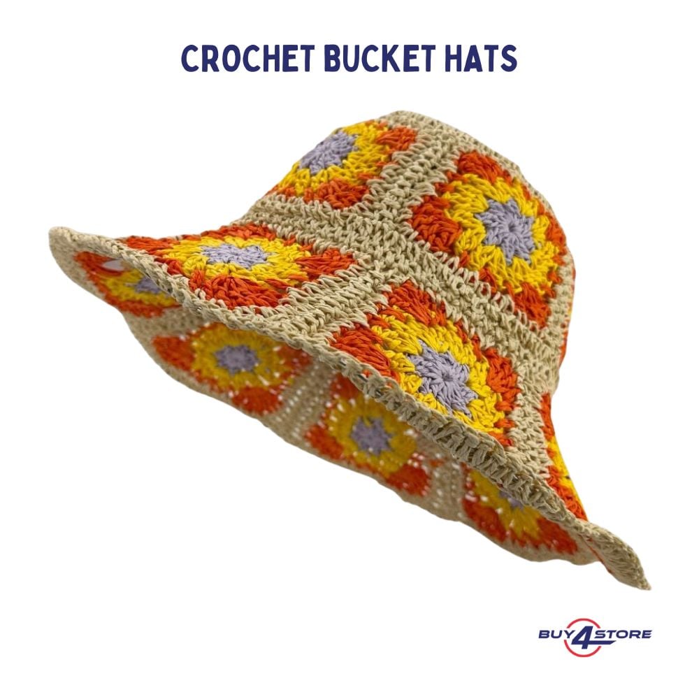 crochet granny square design bucket hat