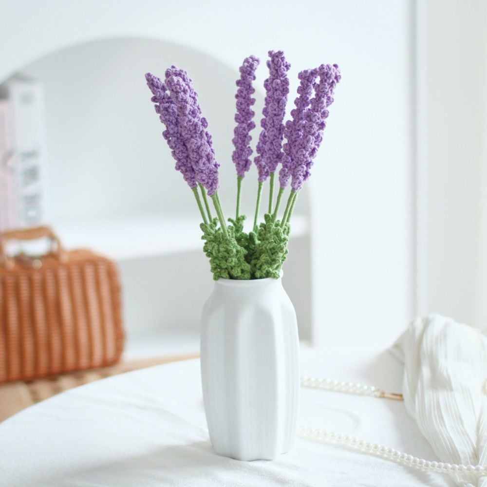 crochet lavenders in a vase