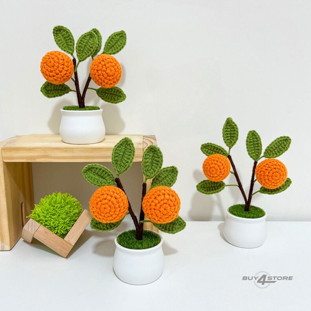 crochet orange tangerine trees in a pot