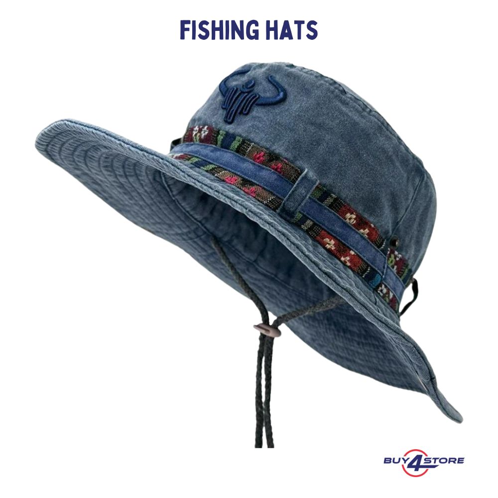 bull emboridered summer fishing hat