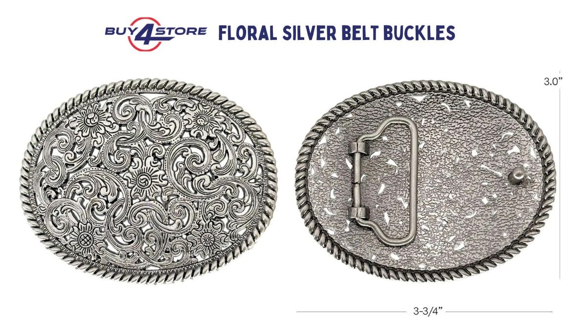 silver floral belt buckle