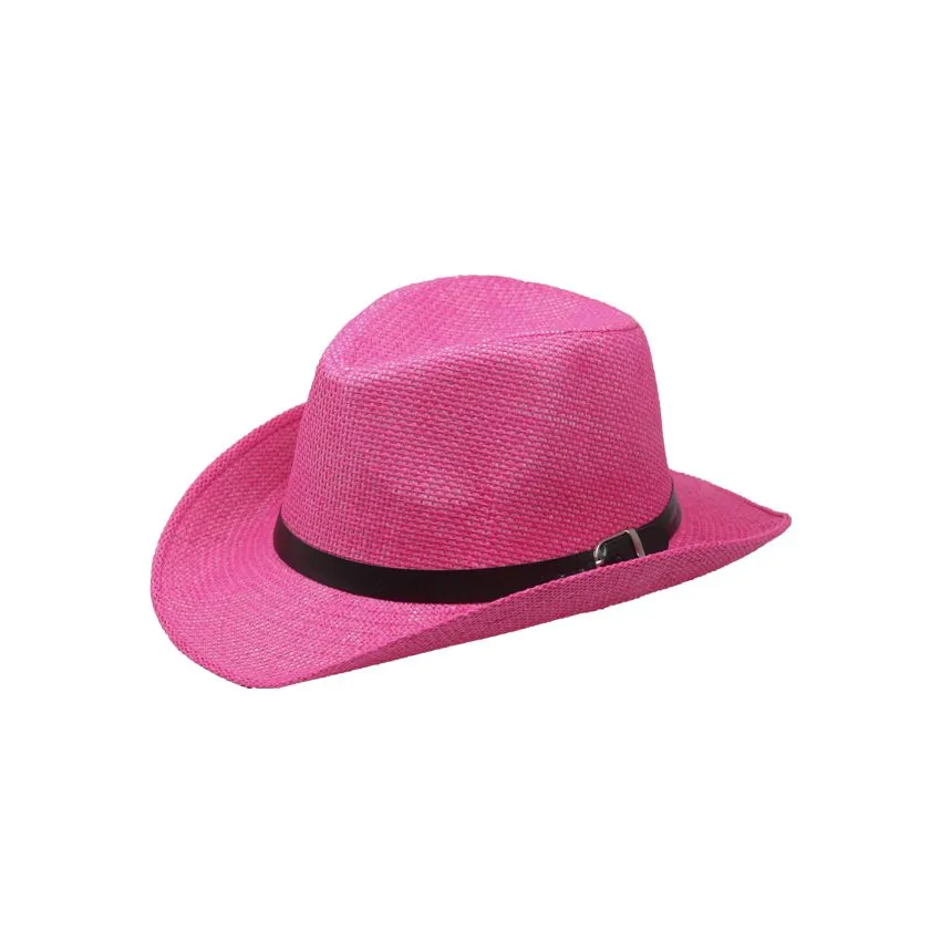 Pink Color Paper Straw Cowboy Hat