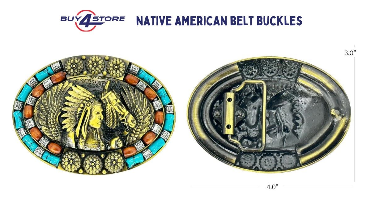 native american and horse design western buckle