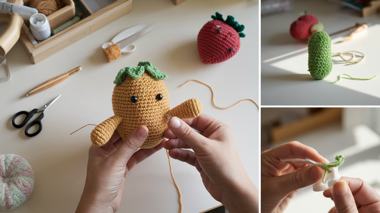 repairing a crochet potato doll with repair kit