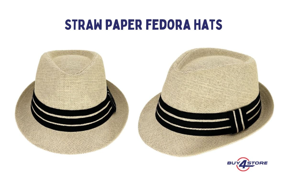 straw paper fedora hat with black band