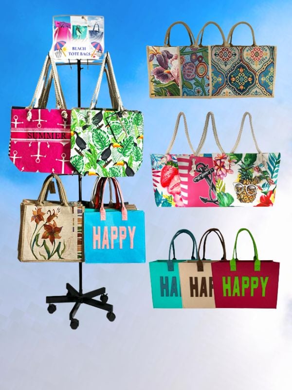 tote bags and bag display