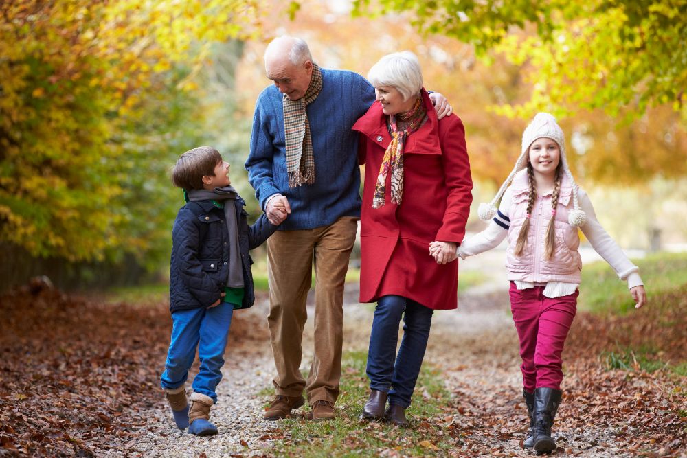 walking with mother and father