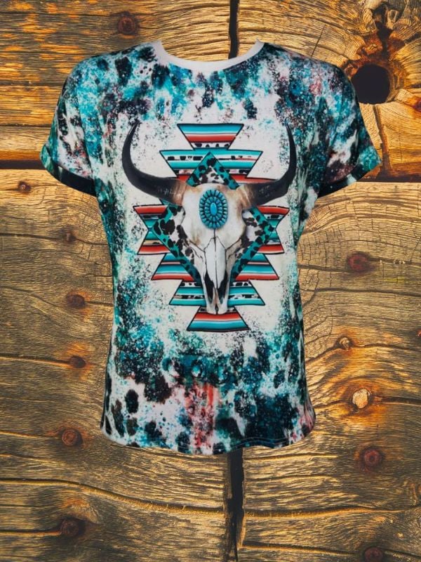 Long horn Skull Turquoise Western T shirt