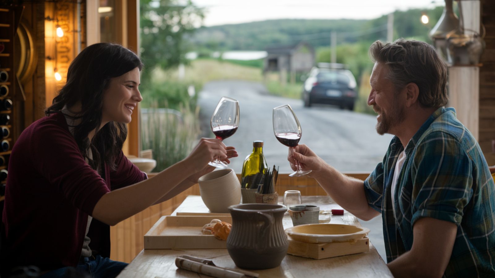 couple spending time together and tasting wine