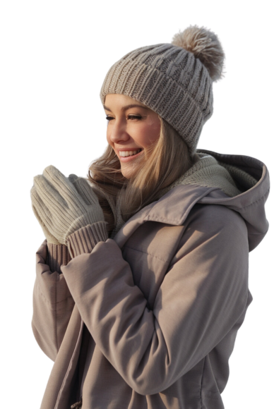 woman wearing gloves and beanie winter hat